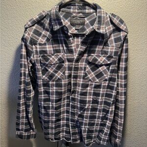 American Eagle Outfitters Gray Plaid Button Down Shirt